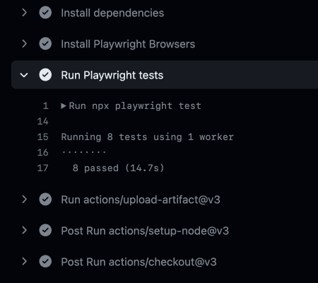 Image of Playwright running in GitHub Actions